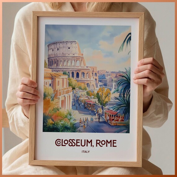 Colosseum Rome Italy Ancient Landmark Watercolor Travel Poster
