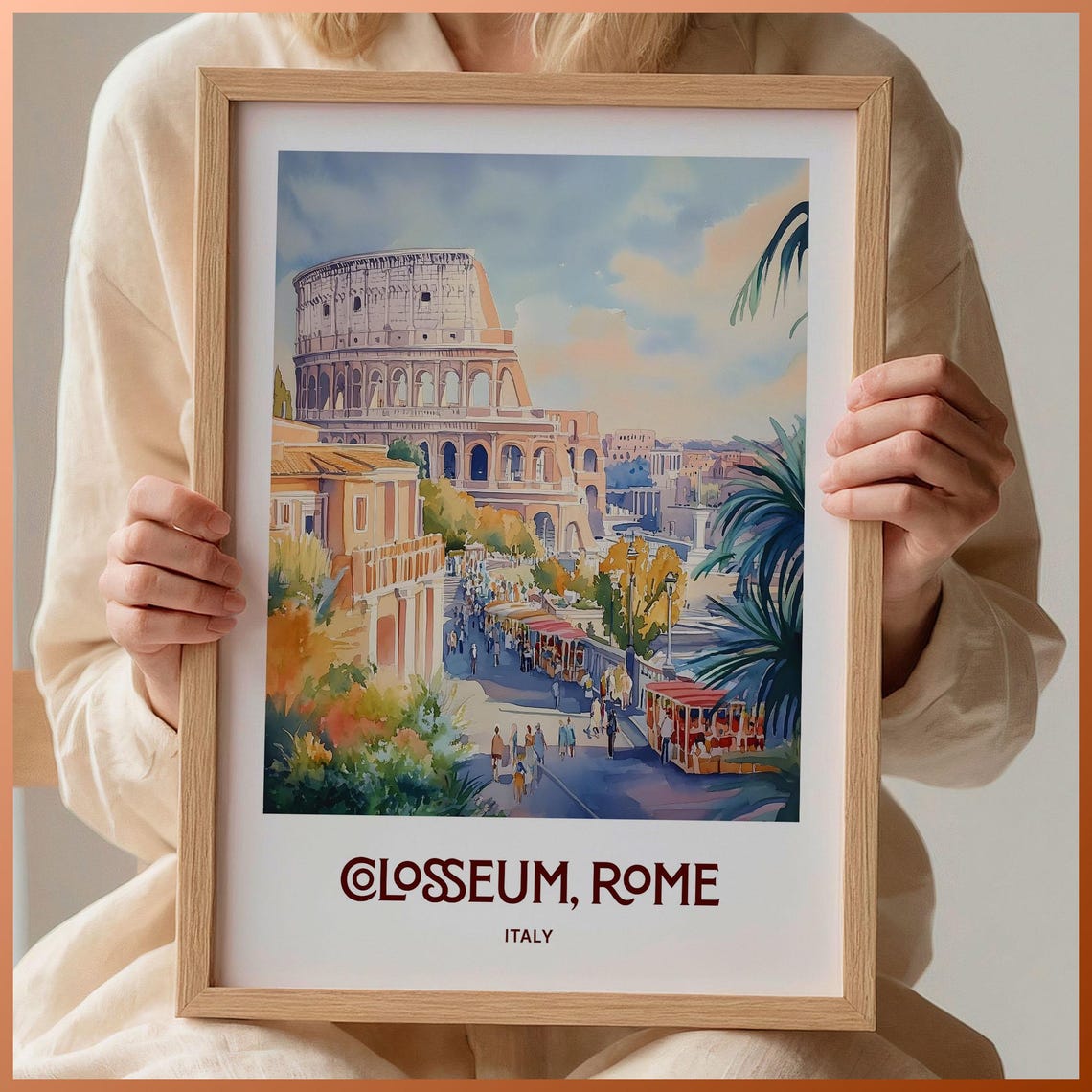 Colosseum Rome Italy Ancient Landmark Watercolor Travel Poster