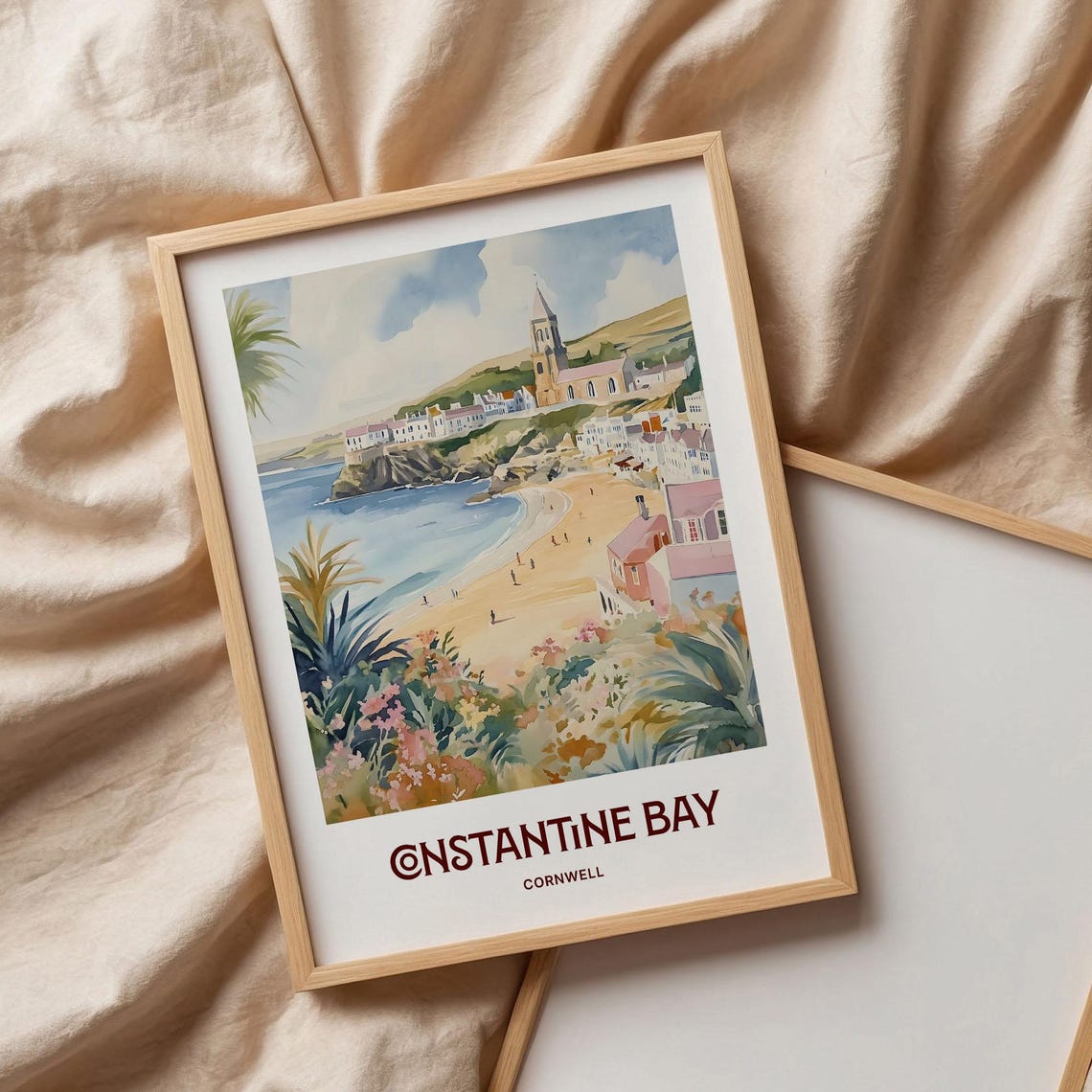 Constantine Bay Cornwall England Watercolor Beach Scene Poster - Image 3