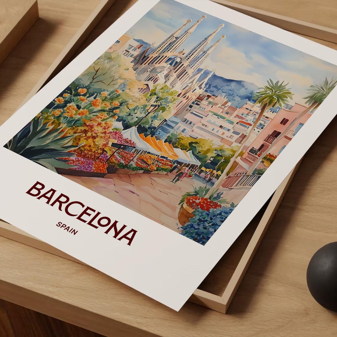 Barcelona Spain Sagrada Familia Pastel Watercolor Travel Poster - Image 2
