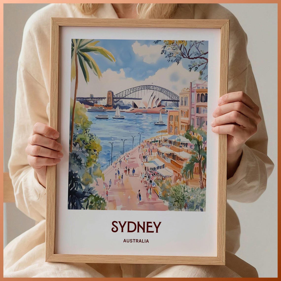 Sydney Australia Pastel Harbour Promenade Waterfront Scene Poster