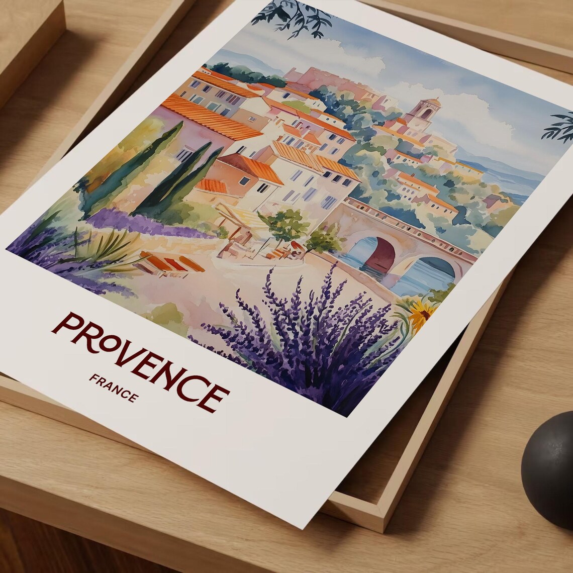 Provence France Lavender Village Bridge Watercolor Travel Poster - Image 2