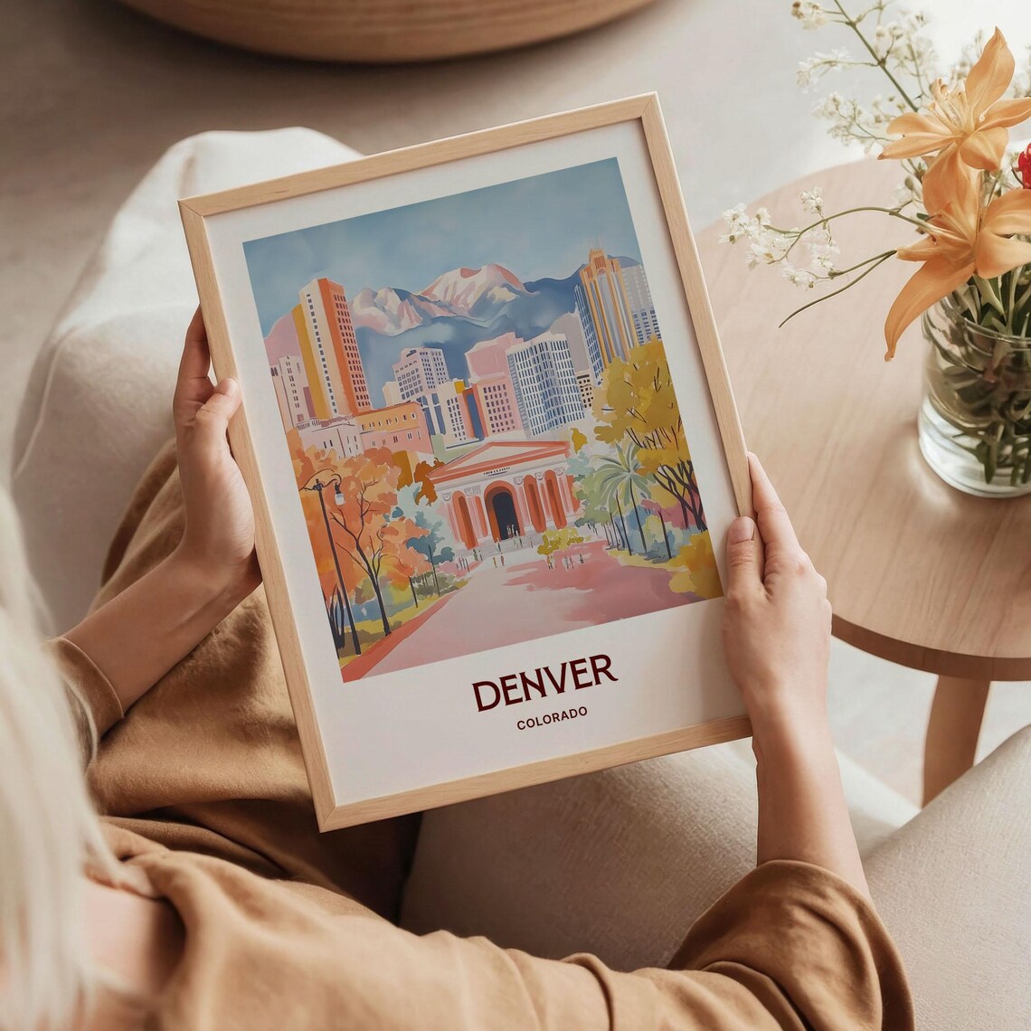 Denver Colorado City Skyline Mountain Backdrop Travel Art Poster - Image 5