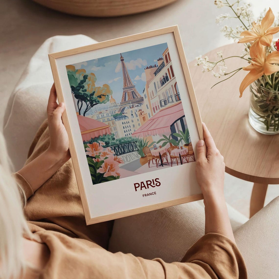 Paris France Eiffel Tower Parisian Cafe Terrace View Art Poster - Image 5