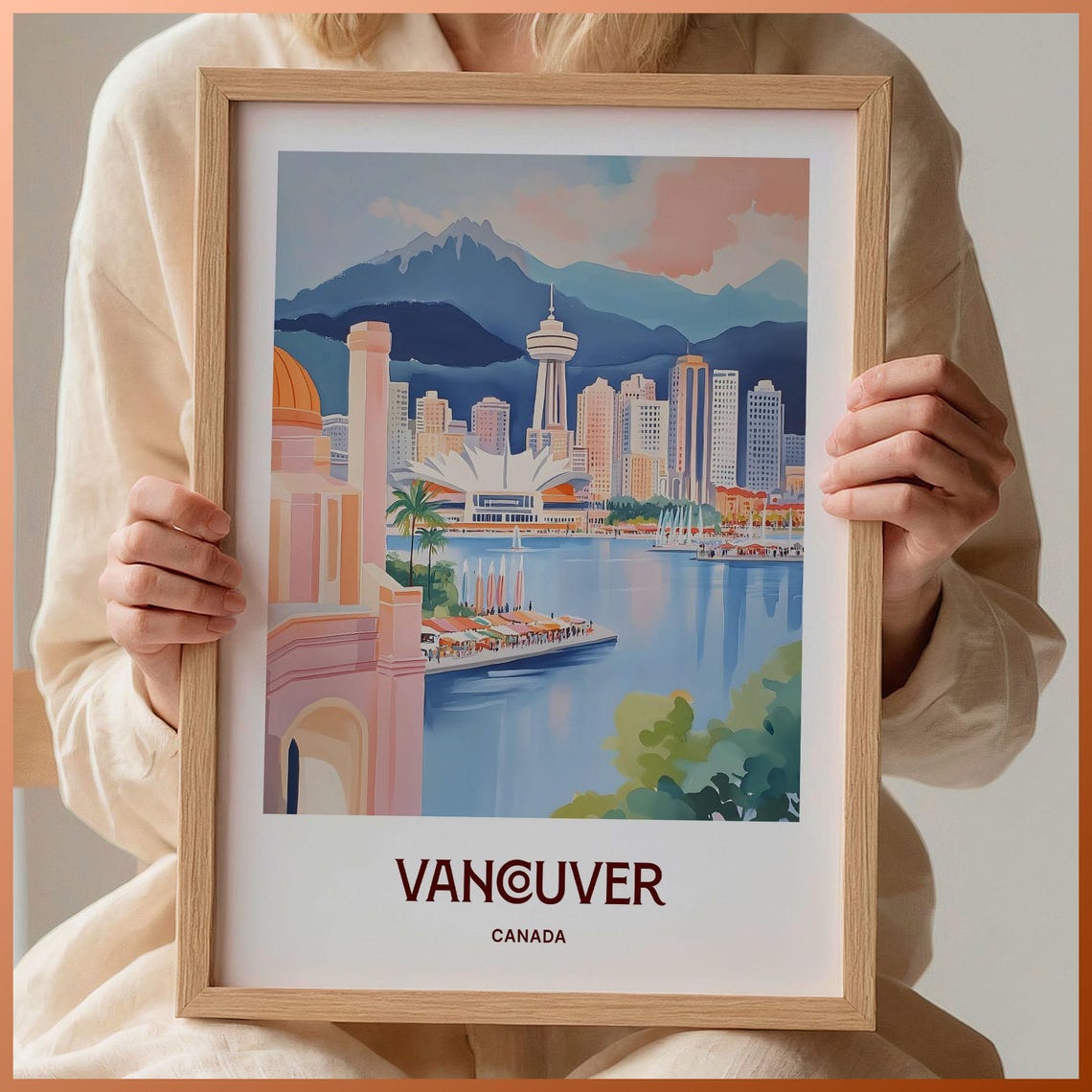 Vancouver Canada Harbor Skyline Mountain Reflection Scene Poster