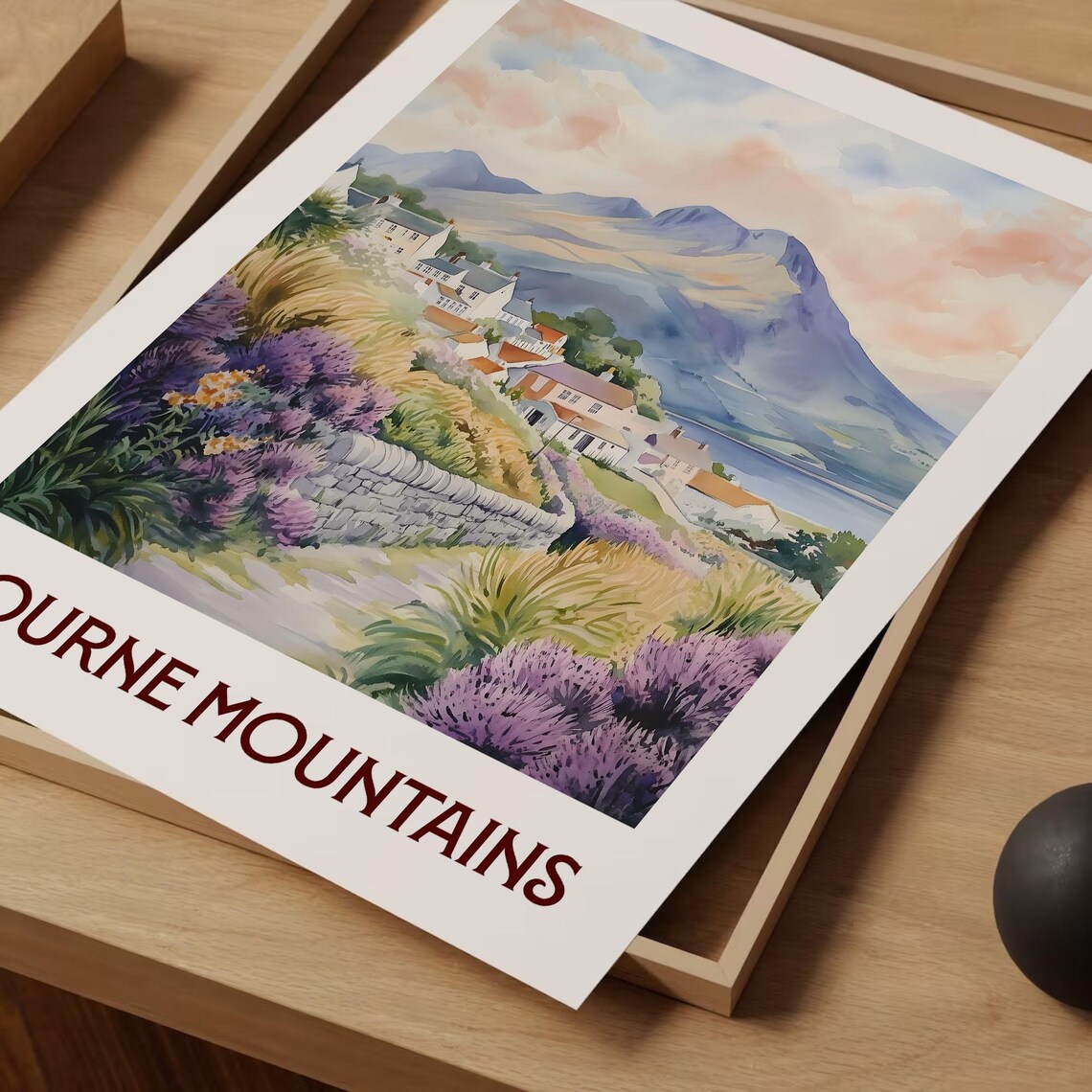 Mourne Mountains Village Heather Trail Watercolor Landscape Poster - Image 2