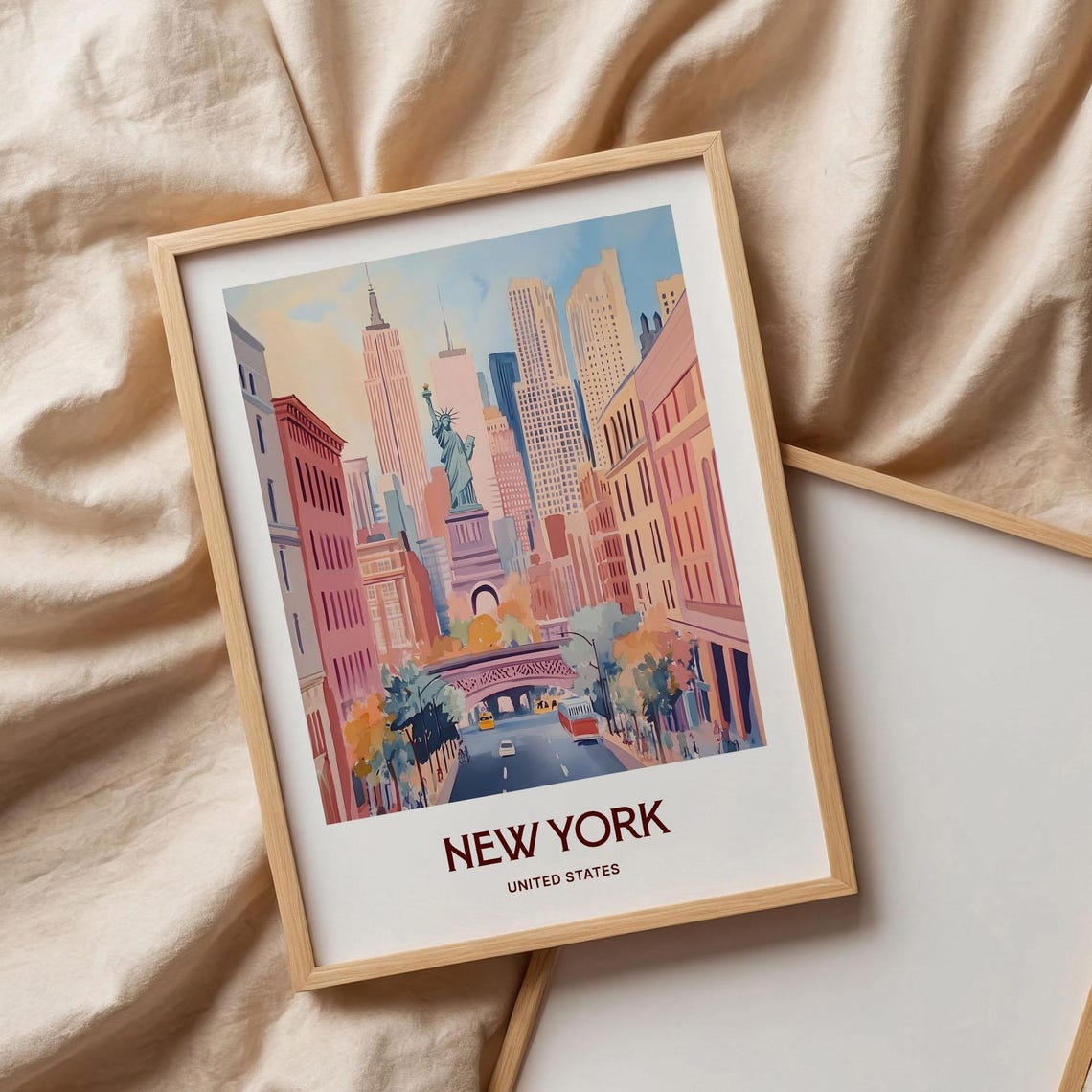 New York Statue of Liberty Empire State Building Travel Poster - Image 3