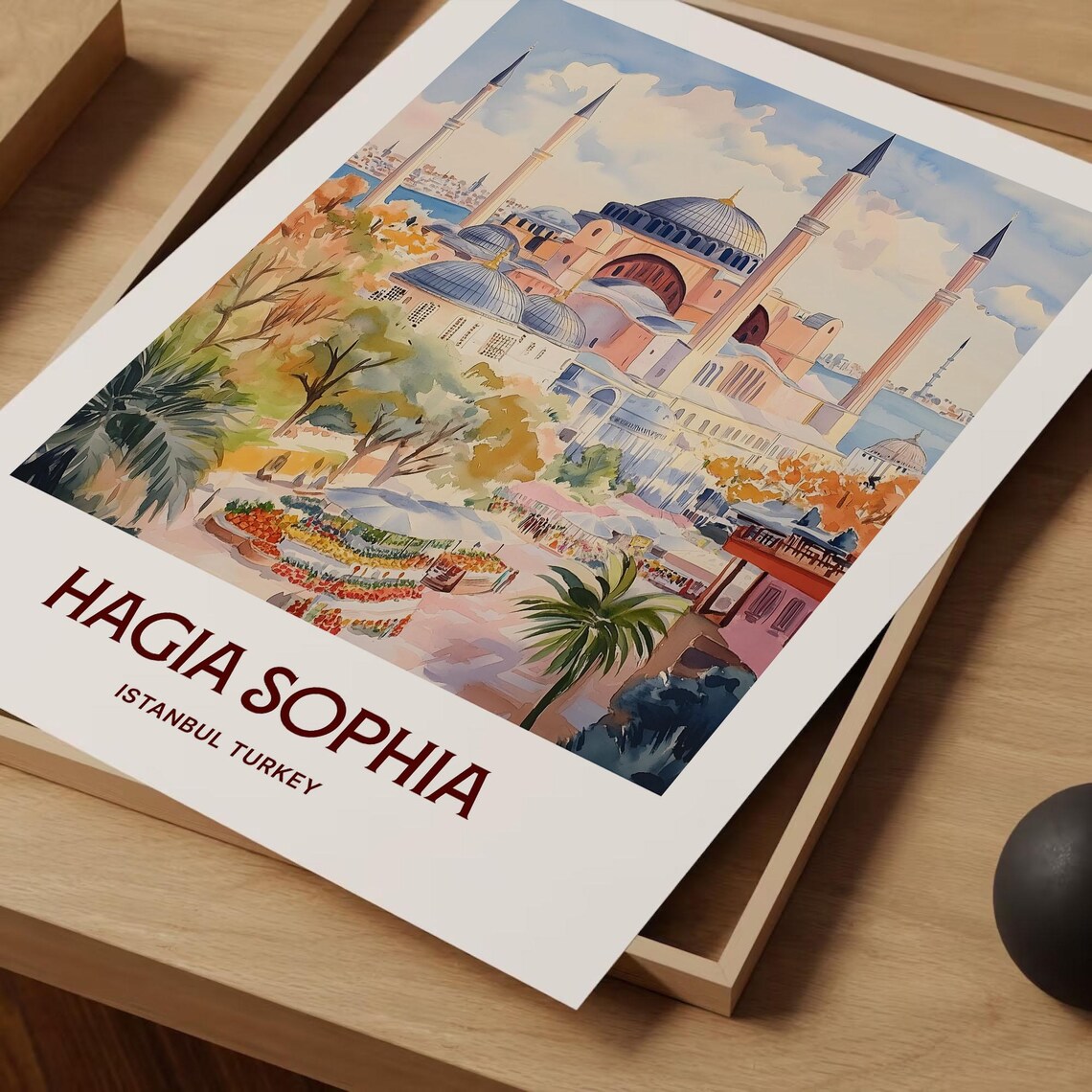 Hagia Sophia Istanbul Turkey Watercolor Domes Minarets Bazaar Art Poster - Image 2
