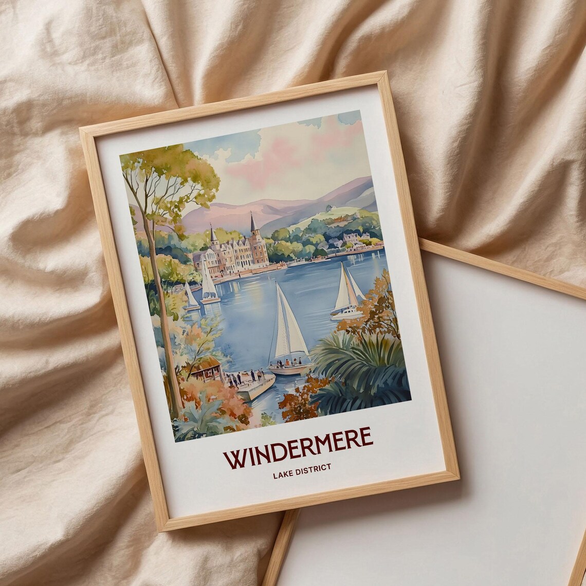 Windermere Lake District Sailboats Lake Watercolor Travel Poster - Image 3