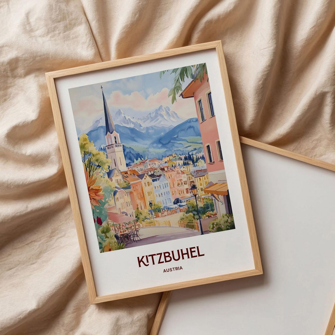 Kitzbuhel Alpine Old Town Austria Watercolor Travel Poster Tyrol - Image 3