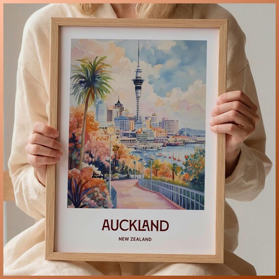 Auckland New Zealand Sky Tower Harbor Waterfront Cityscape Poster
