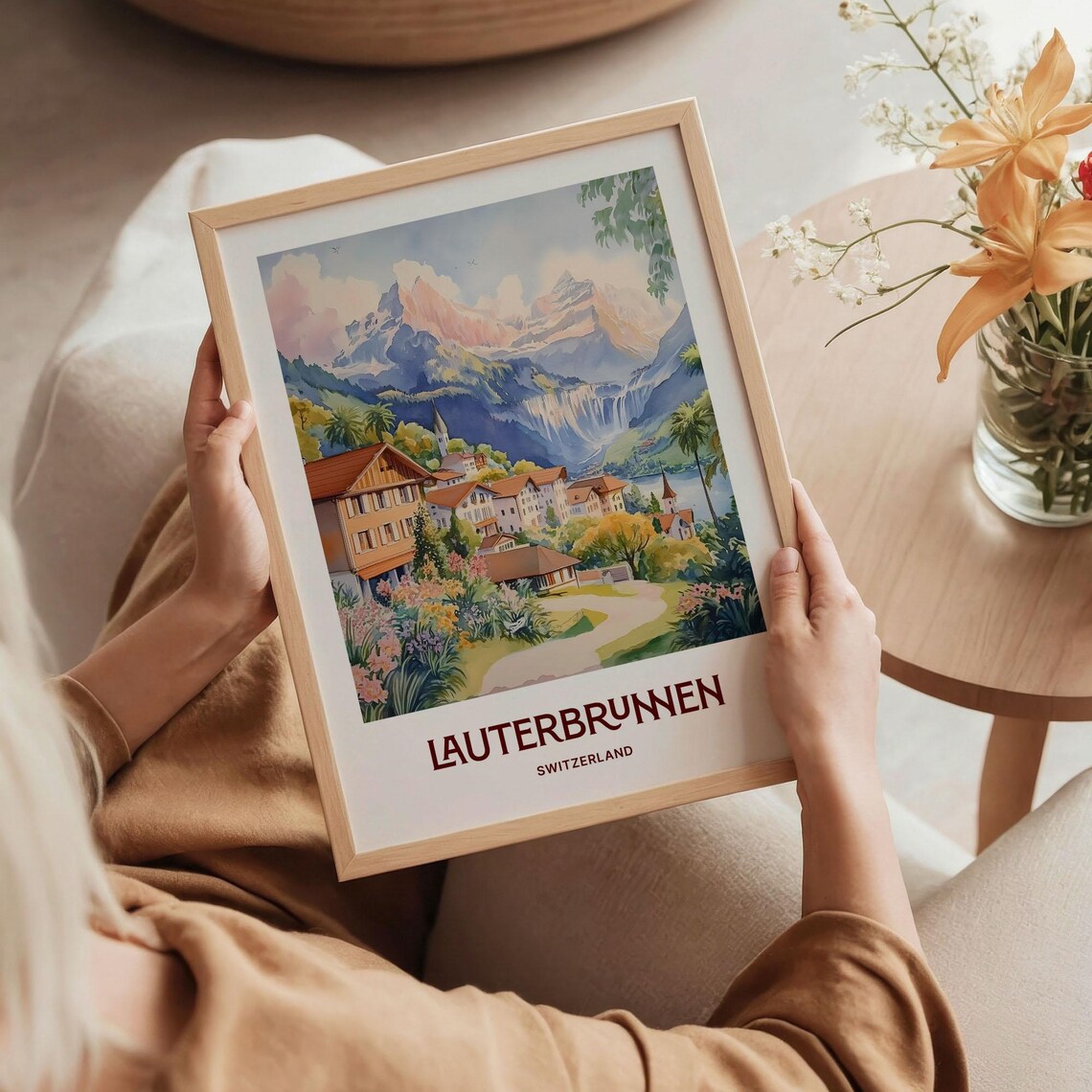 Lauterbrunnen Valley Waterfalls Switzerland Alpine Watercolor Poster - Image 5