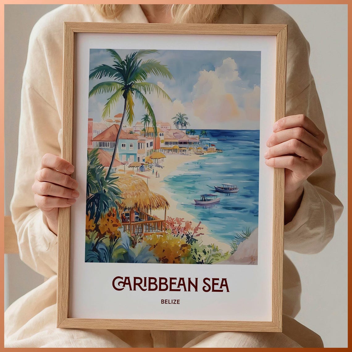 Belize Travel Print Caribbean Sea Poster Minimalist Art Personalized Gift Wedding Gift Birthday Gift Custom Text C35 375