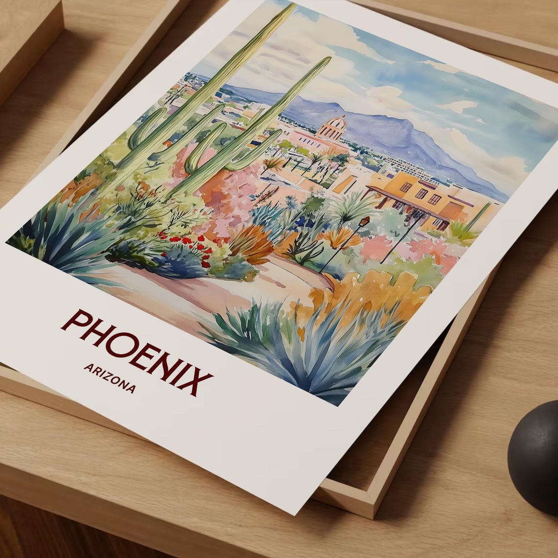 Phoenix Arizona Desert Garden Watercolor Poster Saguaro Cacti - Image 2
