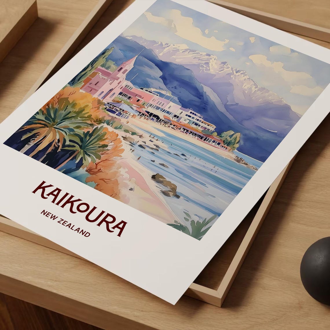 Kaikoura Travel Print Minimalist Wall Art New Zealand Decor Pastel Cityscape Art Gift For Art Lovers Retro Travel Poster C35 624 - Image 2