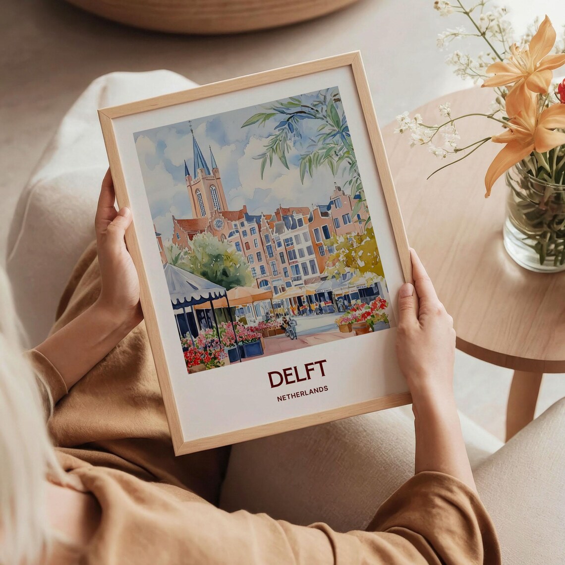 Delft Netherlands Historic Watercolor City Market Square Poster - Image 5