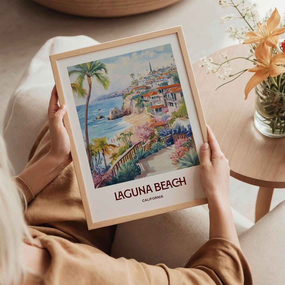 Laguna Beach California Watercolor Coastal Cliffs Scene Poster - Image 5