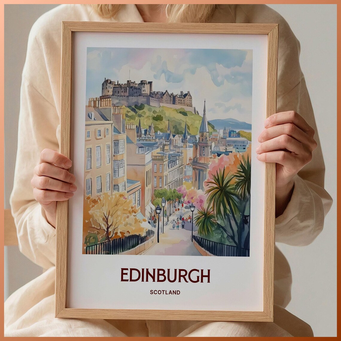 Edinburgh Scotland Castle Royal Mile Watercolor Travel Poster