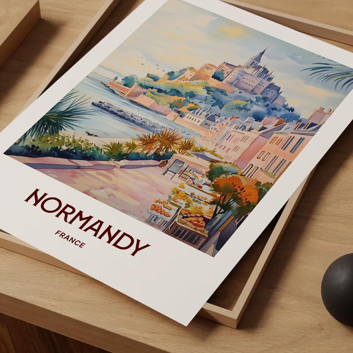 Normandy France Mont Saint Michel Abbey Tidal Island Watercolor Poster - Image 2