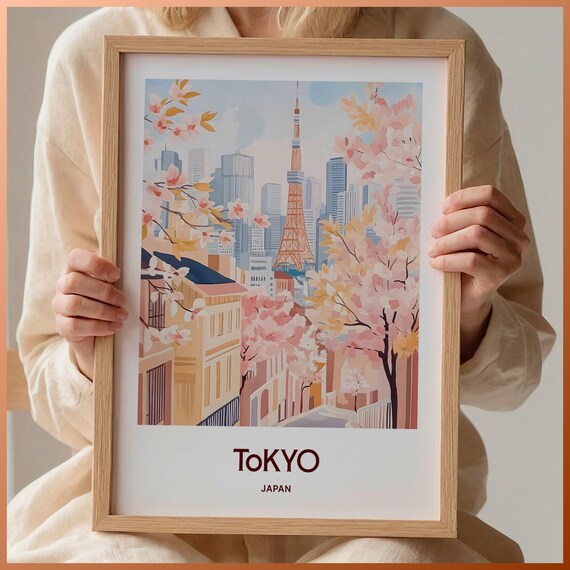 Tokyo Japan Tokyo Tower Cherry Blossoms Beautiful City Poster
