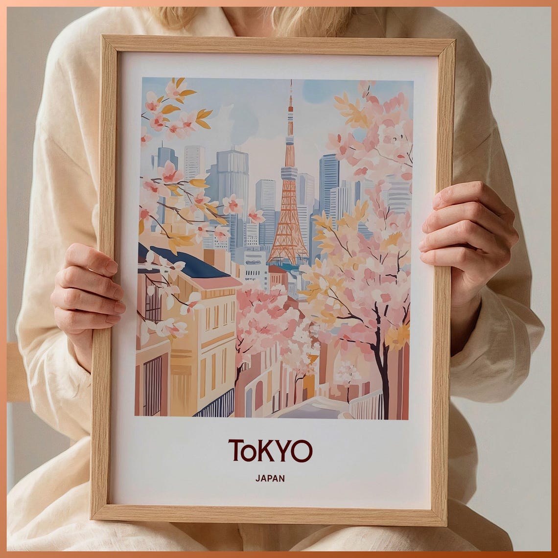 Tokyo Japan Tokyo Tower Cherry Blossoms Beautiful City Poster