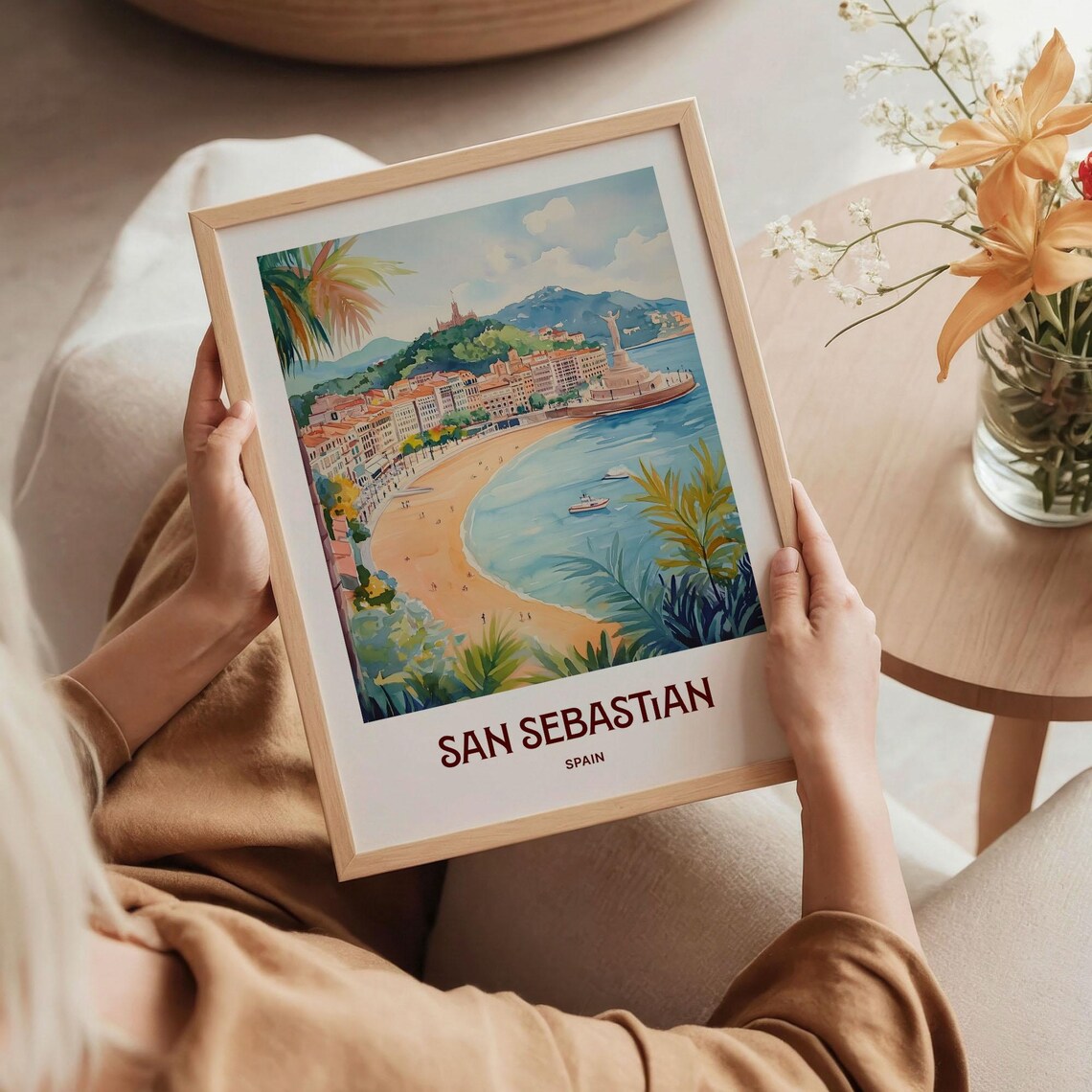 San Sebastian Spain La Concha Bay Beach Watercolor Travel Poster - Image 5