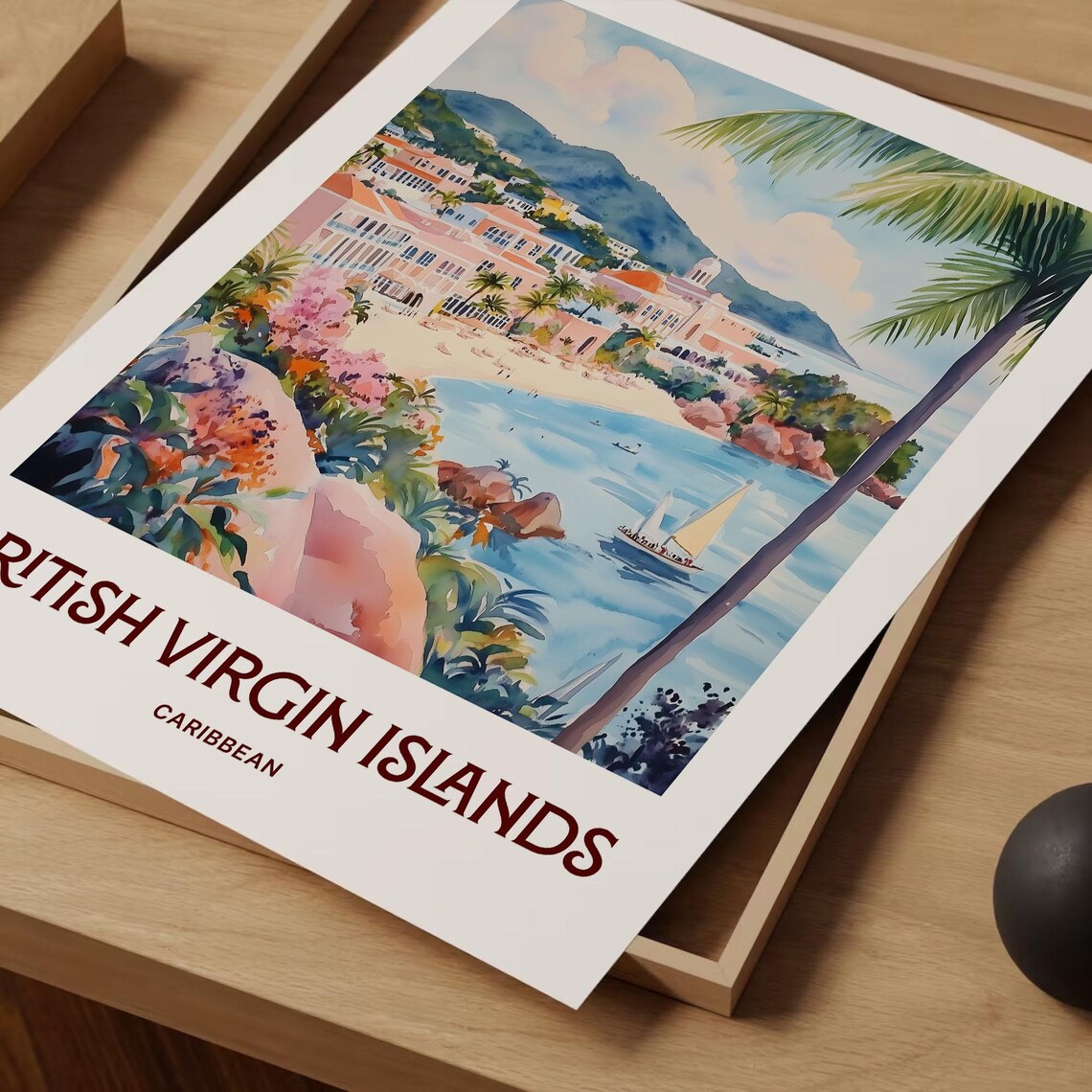 British Virgin Islands Caribbean Sailboat Beach Watercolor Island Poster - Image 2