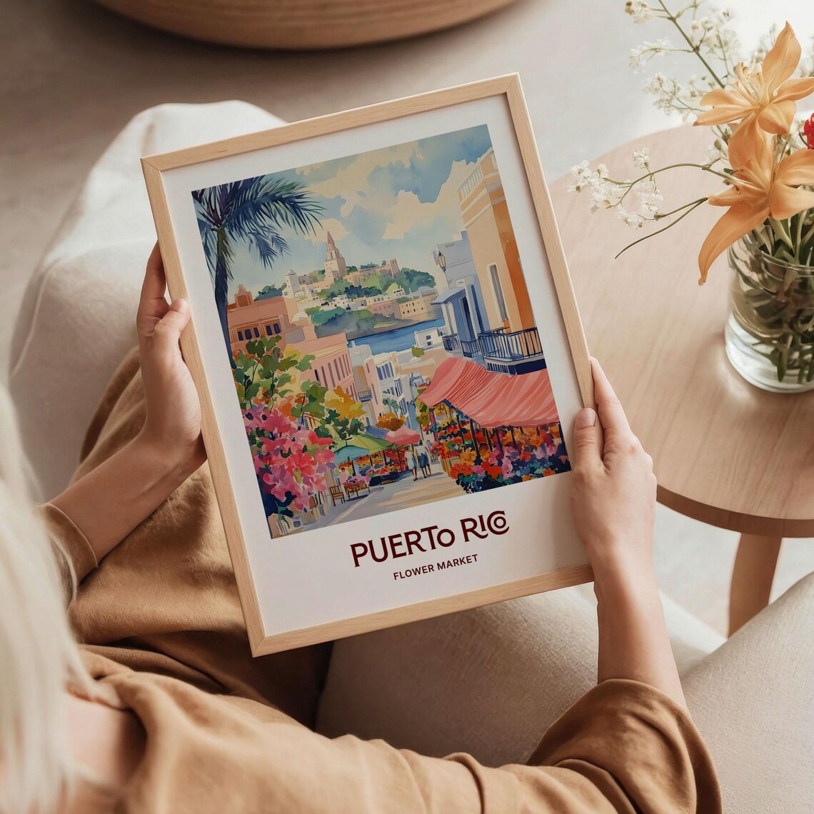 Puerto Rico Flower Market Street Watercolor Poster Island Style - Image 5