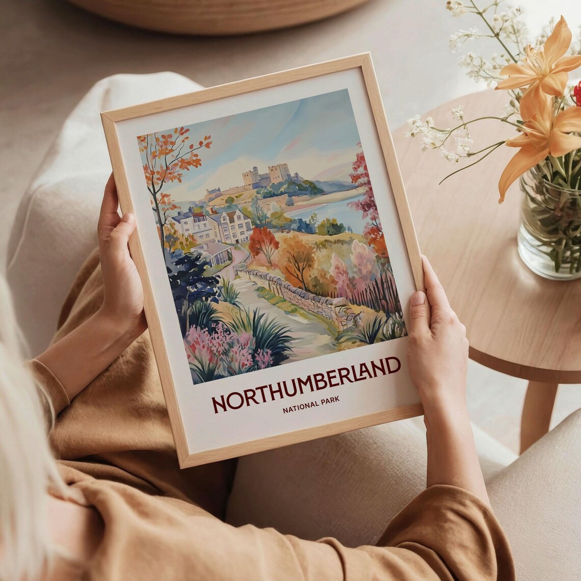 Northumberland National Park Castle Village Autumn Watercolor Travel Poster - Image 5