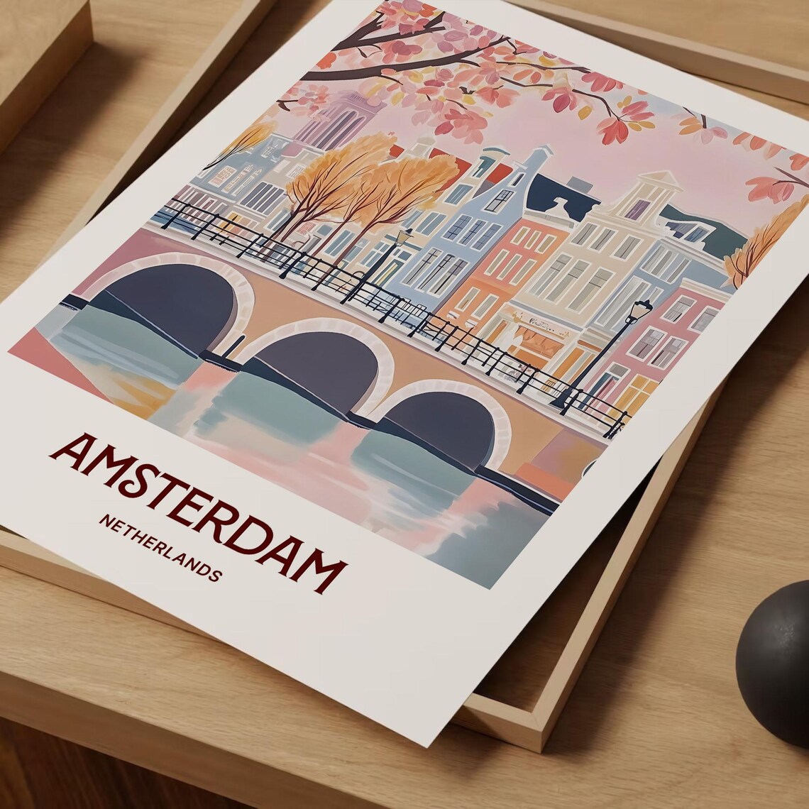 Amsterdam Netherlands Canal Bridge Gabled Houses Autumn Travel Poster - Image 2
