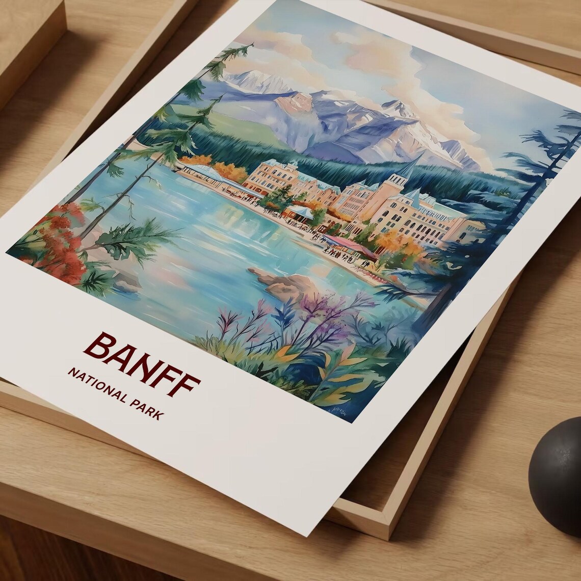 Banff Lake Louise Chateau Rockies Watercolor National Park Poster - Image 2