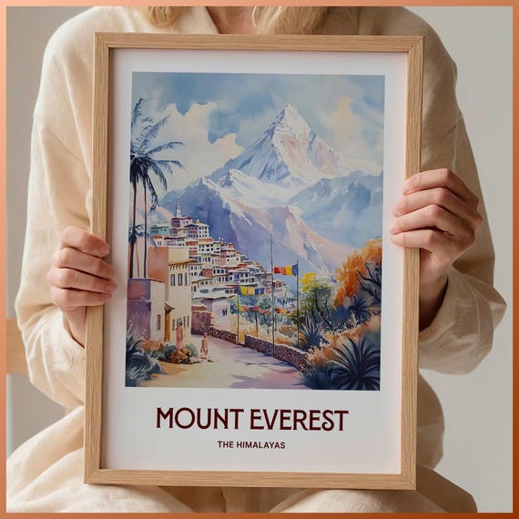 Mount Everest Art Print Minimalist Himalayan Landscape Travel Poster Retro Wall Art Hiking Gift Climbing Decor C35 540