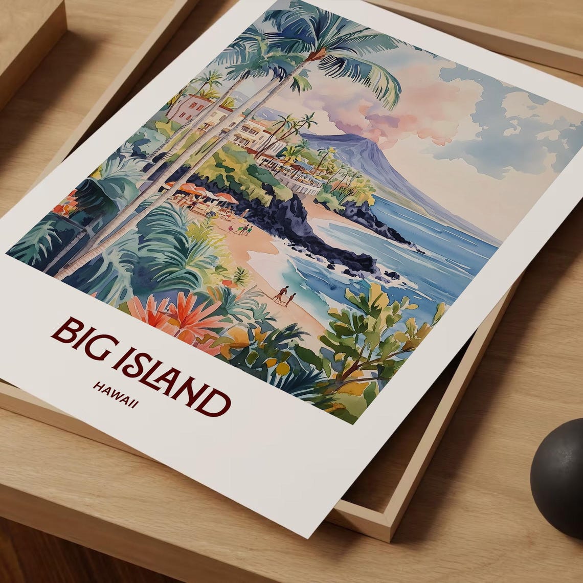 Big Island Hawaii Beach Volcano Palms Watercolor Travel Poster - Image 2