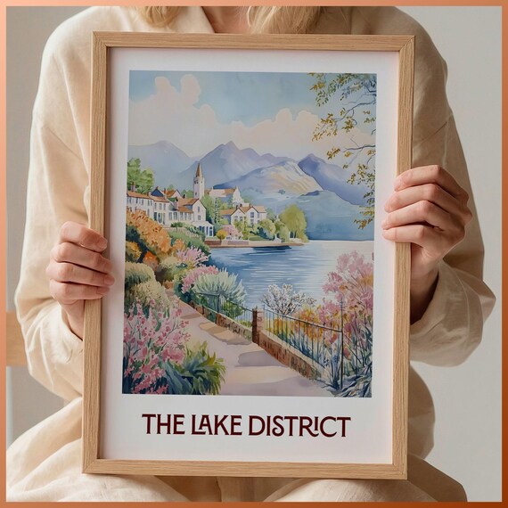The Lake District England Pastel Lakeside Village Fells Poster