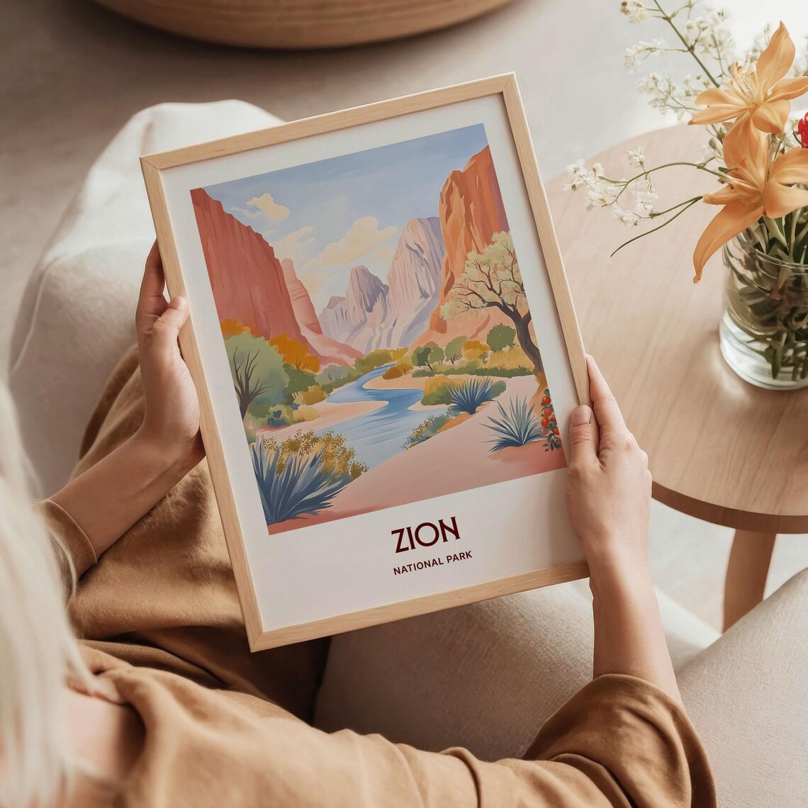 Zion National Park Utah Red Rock Canyon River Travel Art Poster - Image 5