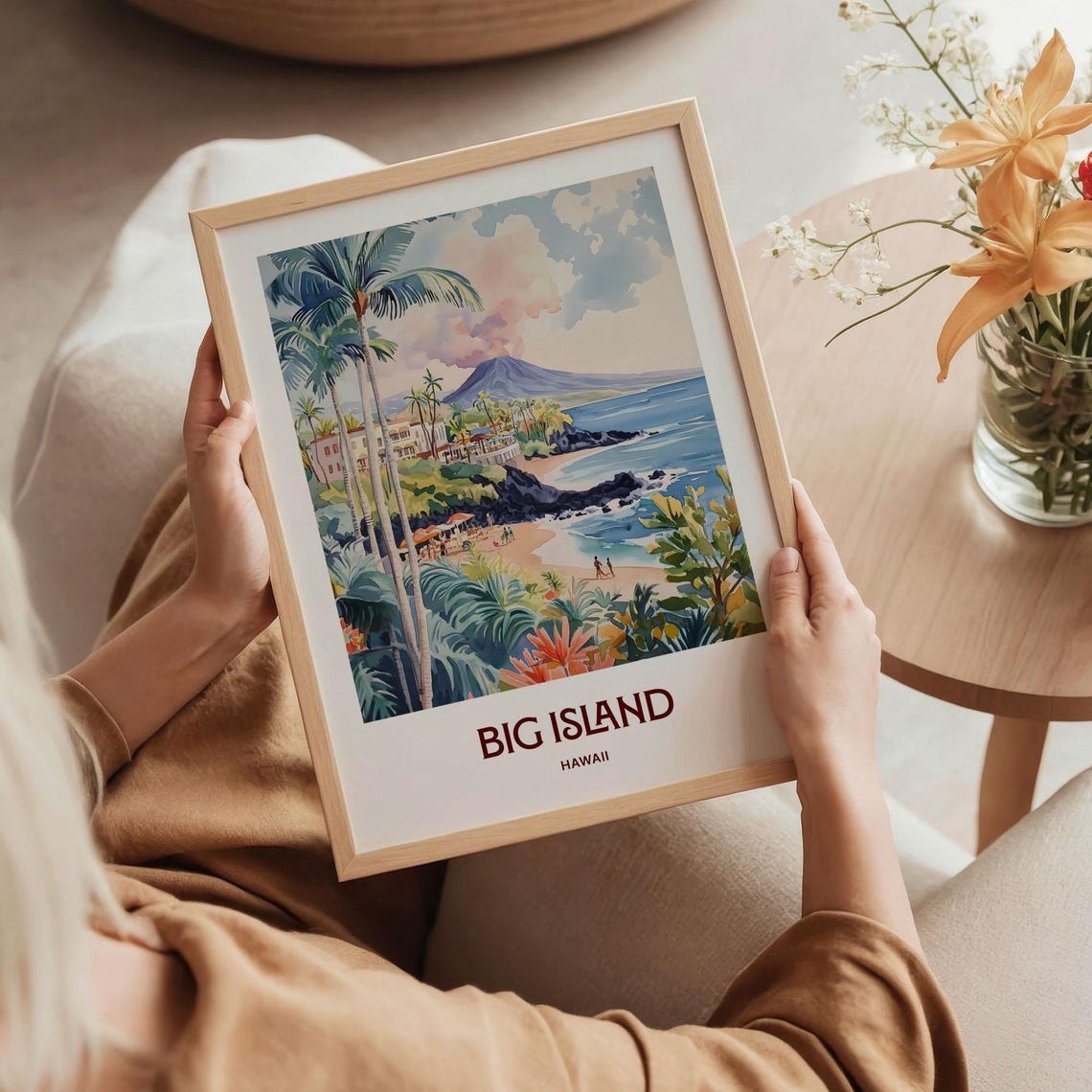 Big Island Hawaii Beach Volcano Palms Watercolor Travel Poster - Image 5