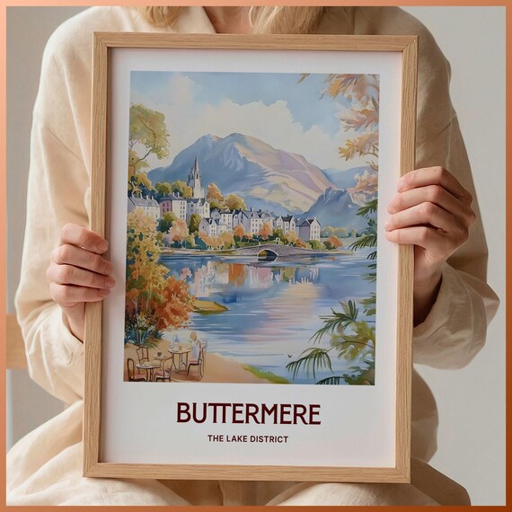Buttermere Lake District Village Watercolor Lake Mountains Print