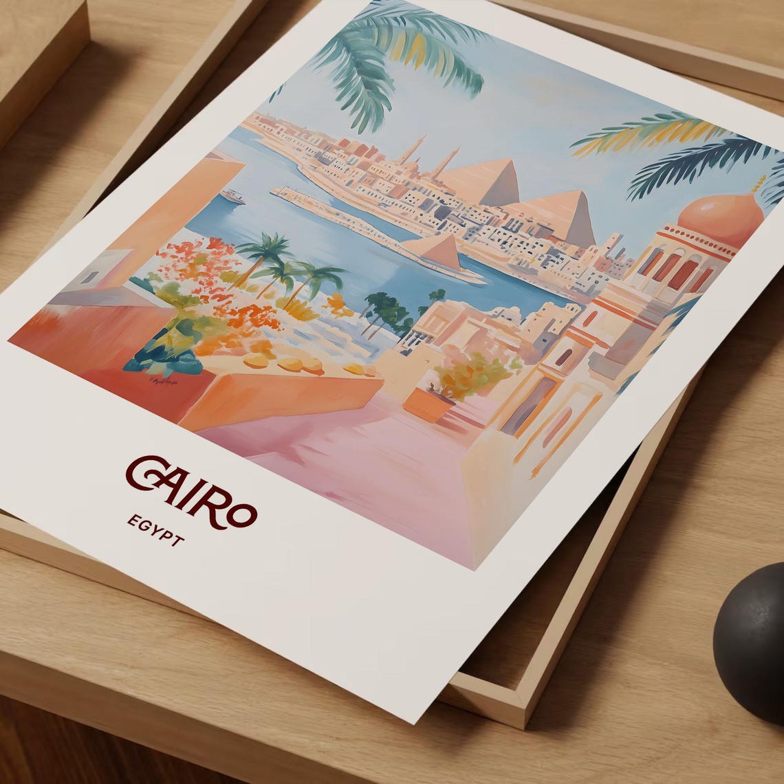 Cairo Egypt Pyramids Nile River Mosque Watercolor Travel Poster - Image 2