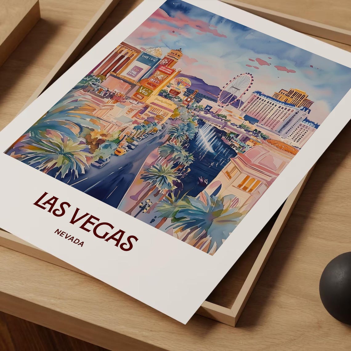 Las Vegas Nevada Strip Night Lights Watercolor Travel Poster - Image 2