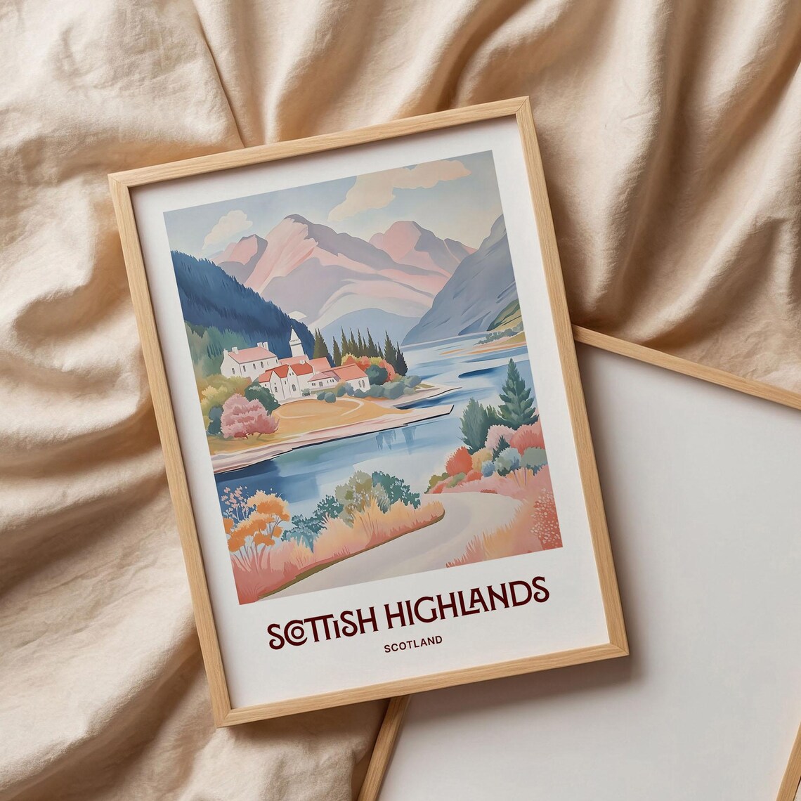 Scottish Highlands Scotland Loch Village Mountain Watercolor Poster - Image 3
