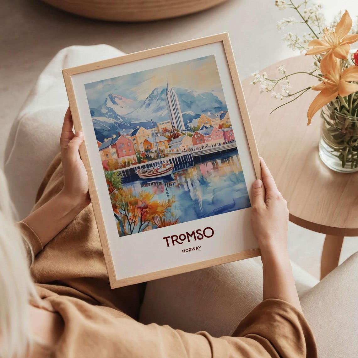 Tromso Norway Harbor Waterfront Mountains Watercolor Arctic Print - Image 5