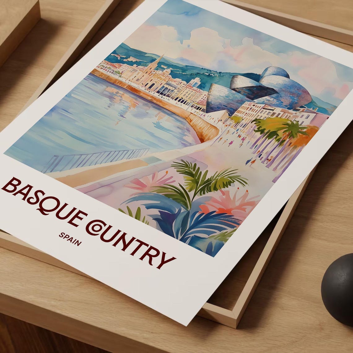 Basque Country Spain Bilbao Guggenheim River Watercolor Poster - Image 2