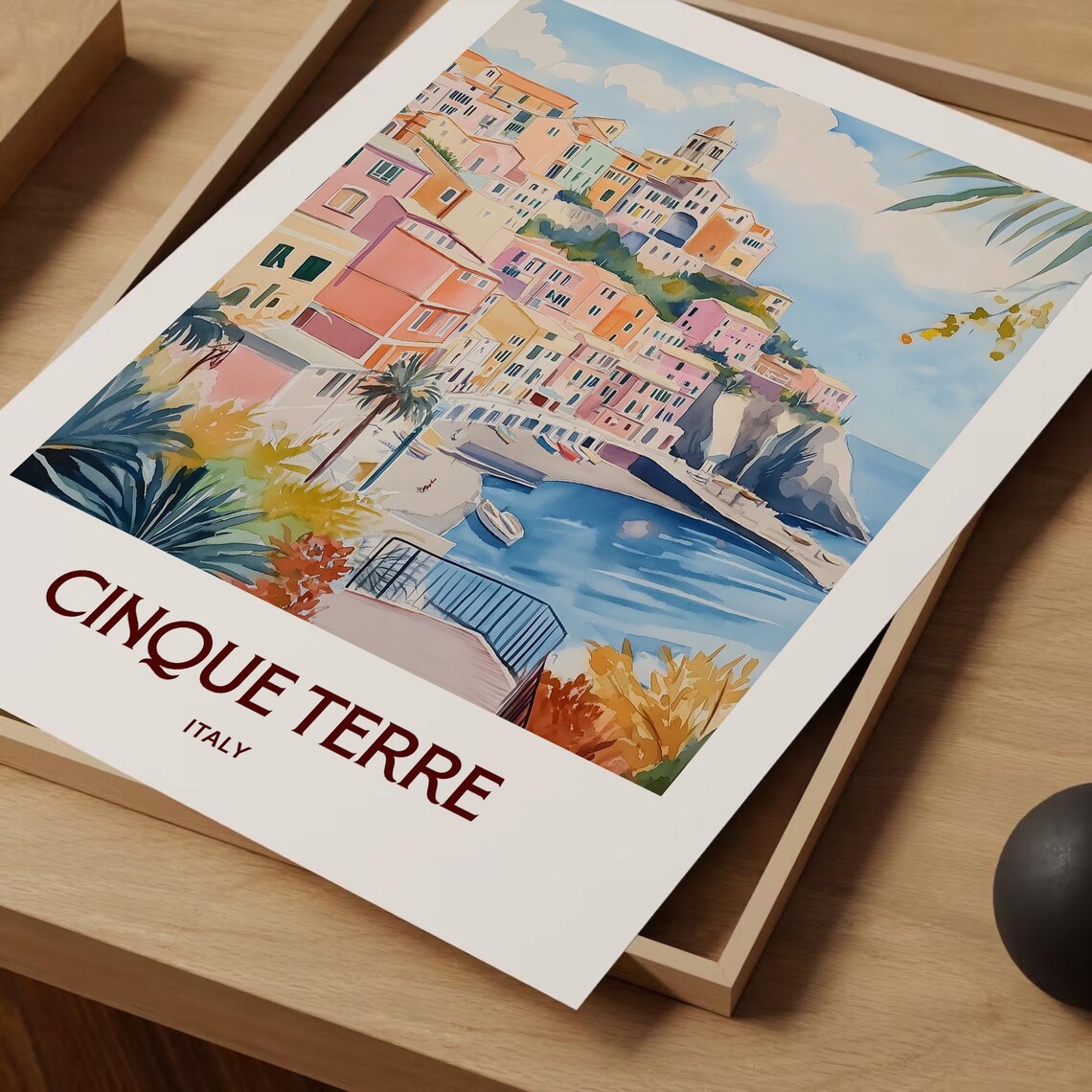 Cinque Terre Italy Colorful Coastal Village Pastel Watercolor Poster - Image 2
