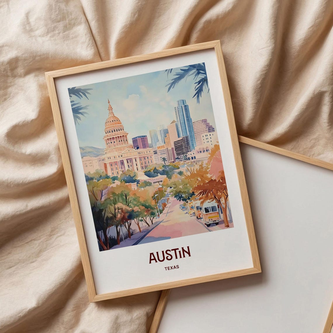 Austin Texas State Capitol Dome Skyline Pastel Travel Art Poster - Image 3