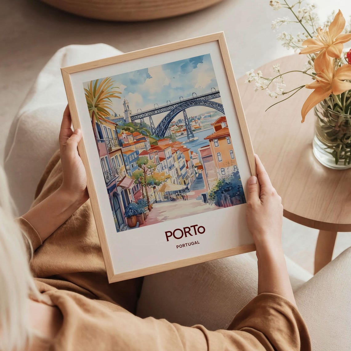 Porto Portugal Dom Luis Bridge Watercolor Poster Riverside Town - Image 5
