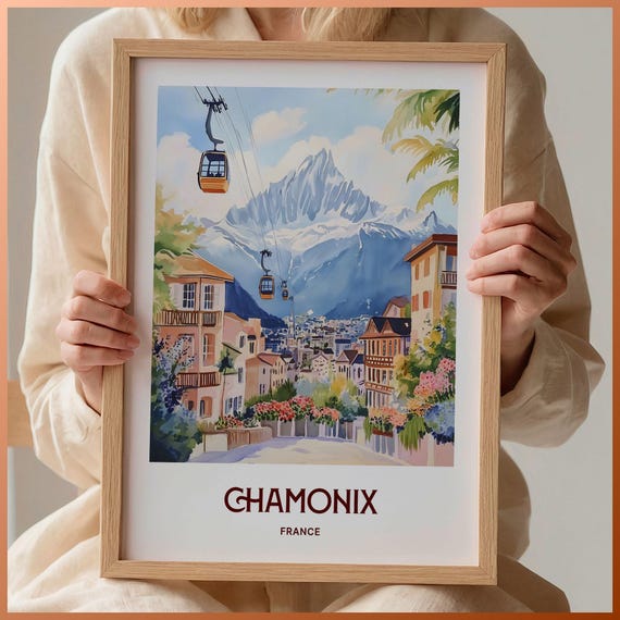 Chamonix Ski Print France Travel Poster Minimalist Wall Art Pastel Cityscape Decor Winter Travel Gift C35 311