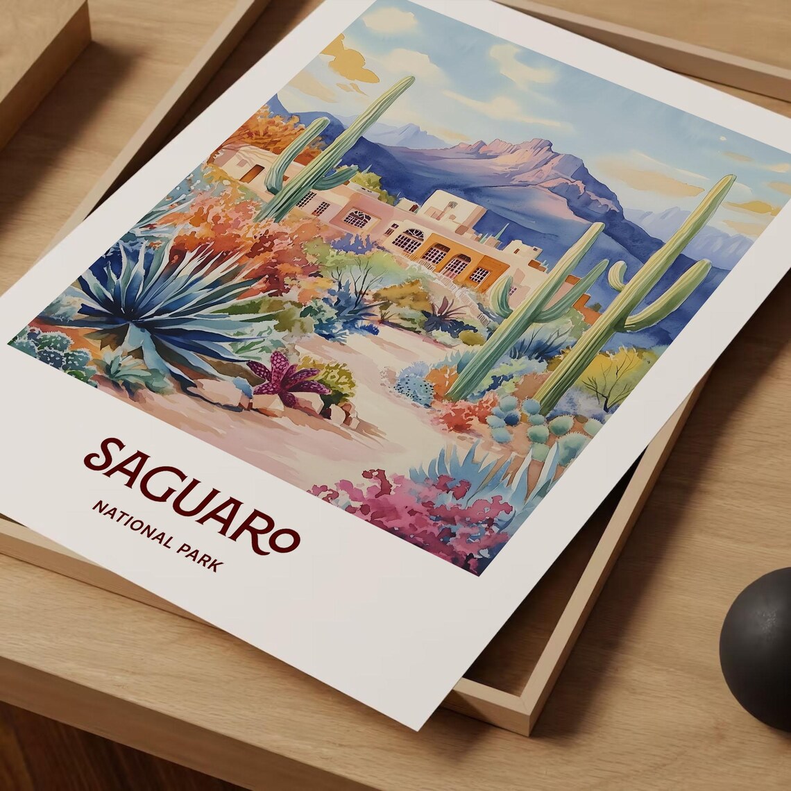 Saguaro National Park Arizona Desert Cacti Watercolor Travel Poster Art - Image 2