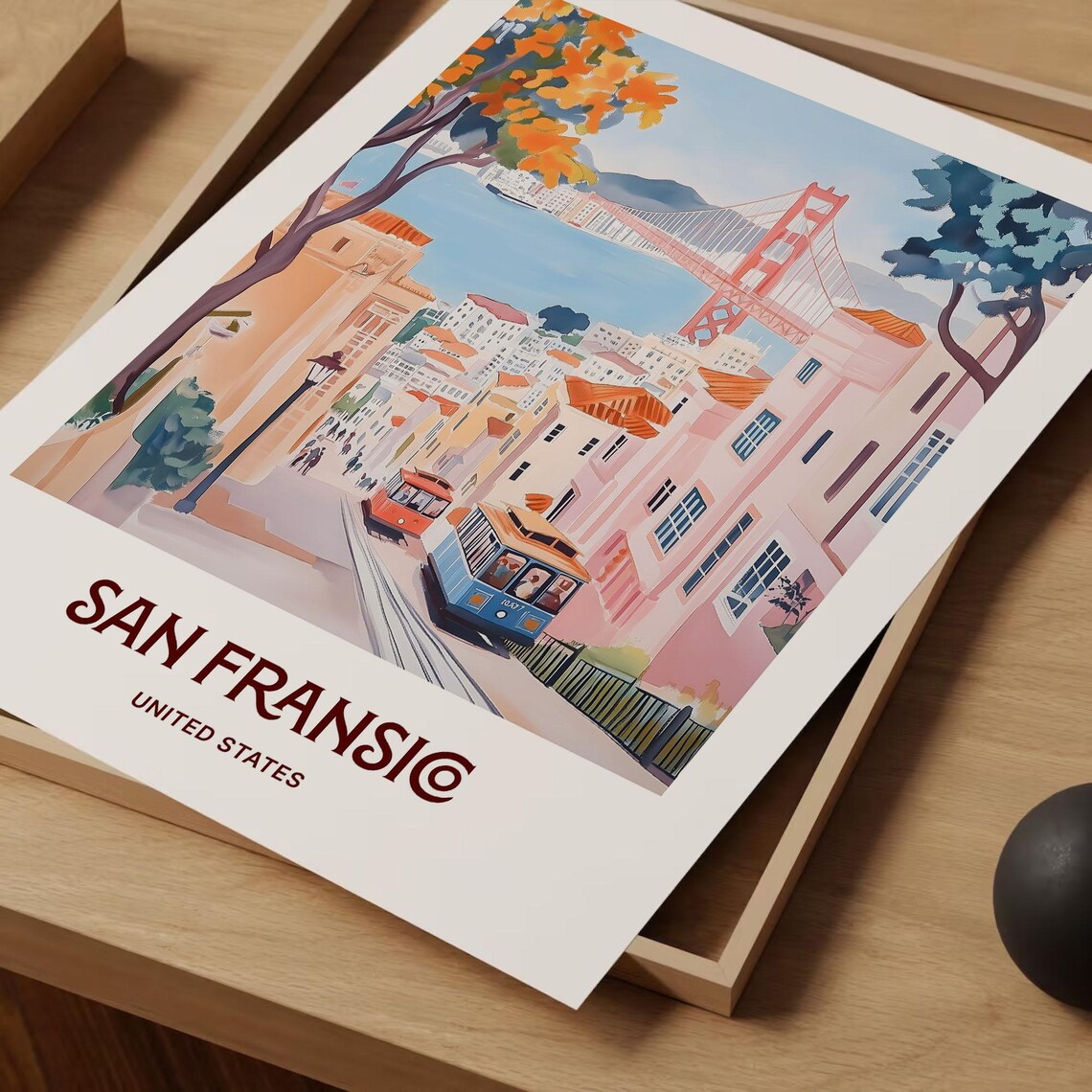 San Francisco California Golden Gate Bridge Cable Cars Travel Poster - Image 2