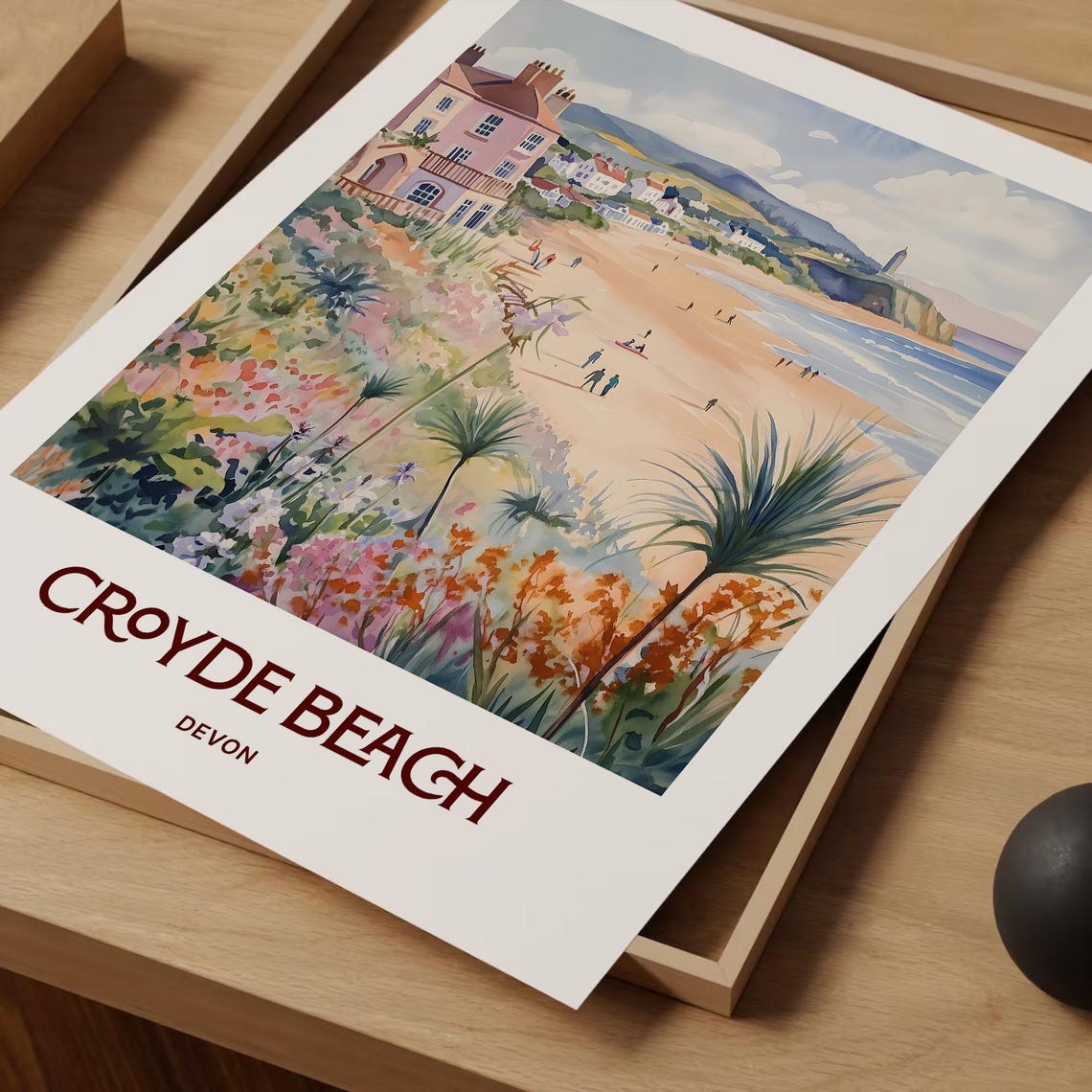 Croyde Beach Devon Coast Surf Wildflowers Watercolor Travel Poster - Image 2