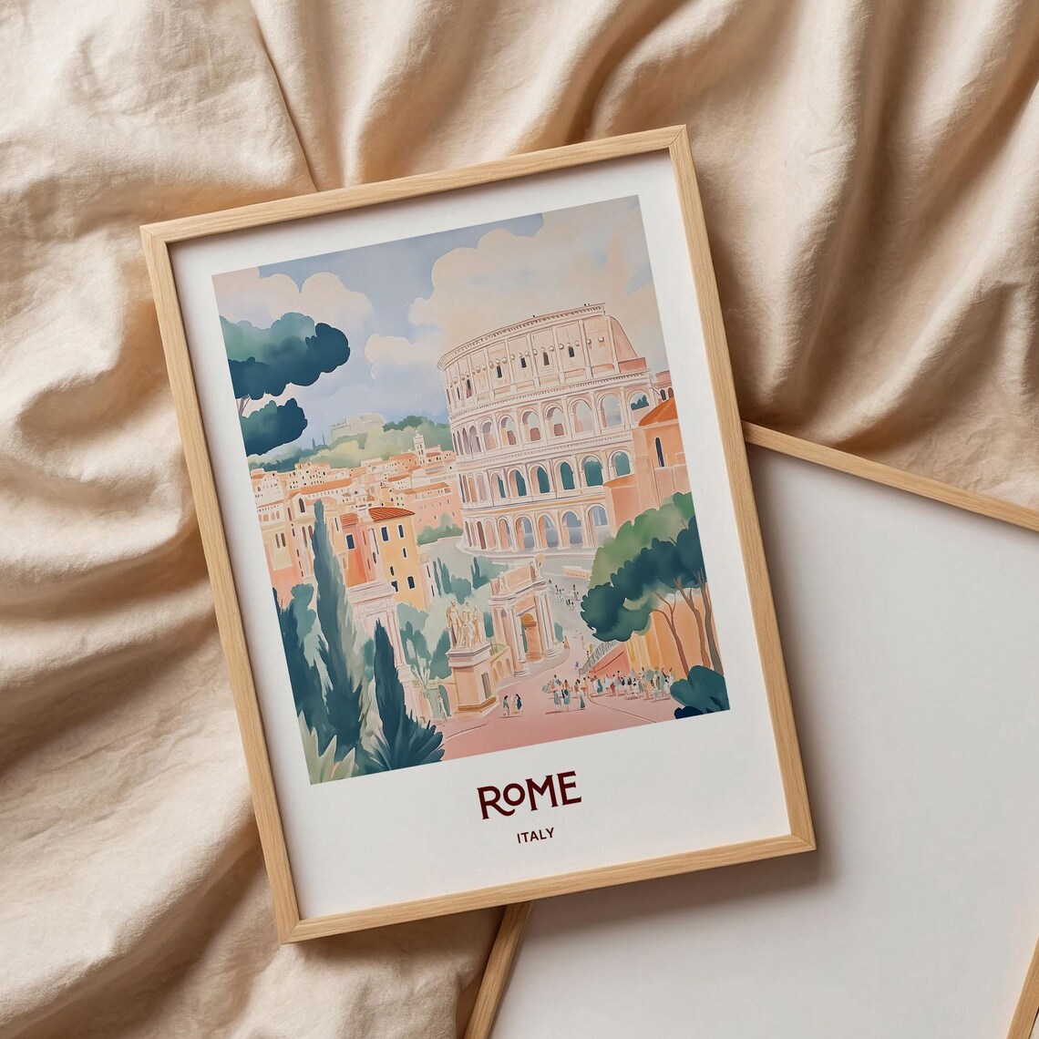 Rome Italy Colosseum Ancient Street Scene Watercolor Travel Poster - Image 3